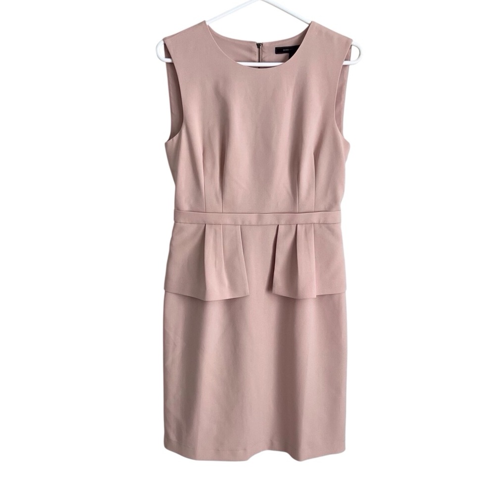 BCBG MaxAzria Ashleigh Peplum Sheath Dress Career Office Bare Pink Corpcore Sz 8